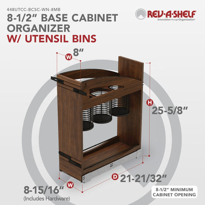 Rev-A-Shelf Craftsman Collection Solid Wood Utensil Pullout Organizer with BLUM Soft-Close, walnut