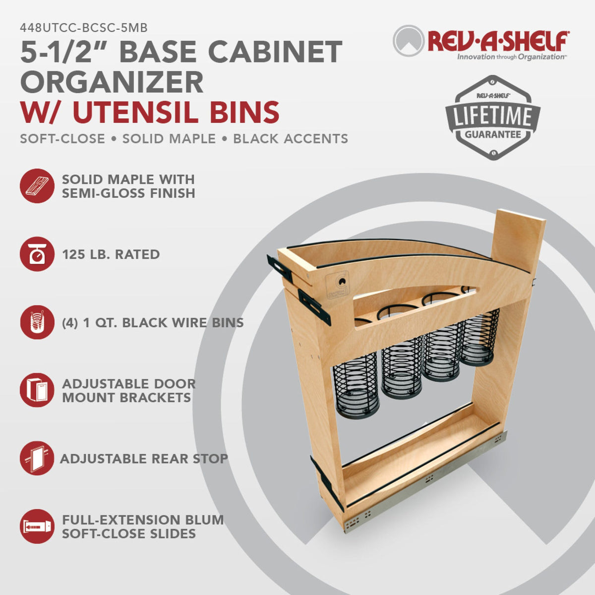 Rev-A-Shelf Craftsman Collection Solid Wood Utensil Pullout Organizer with BLUM Soft-Close