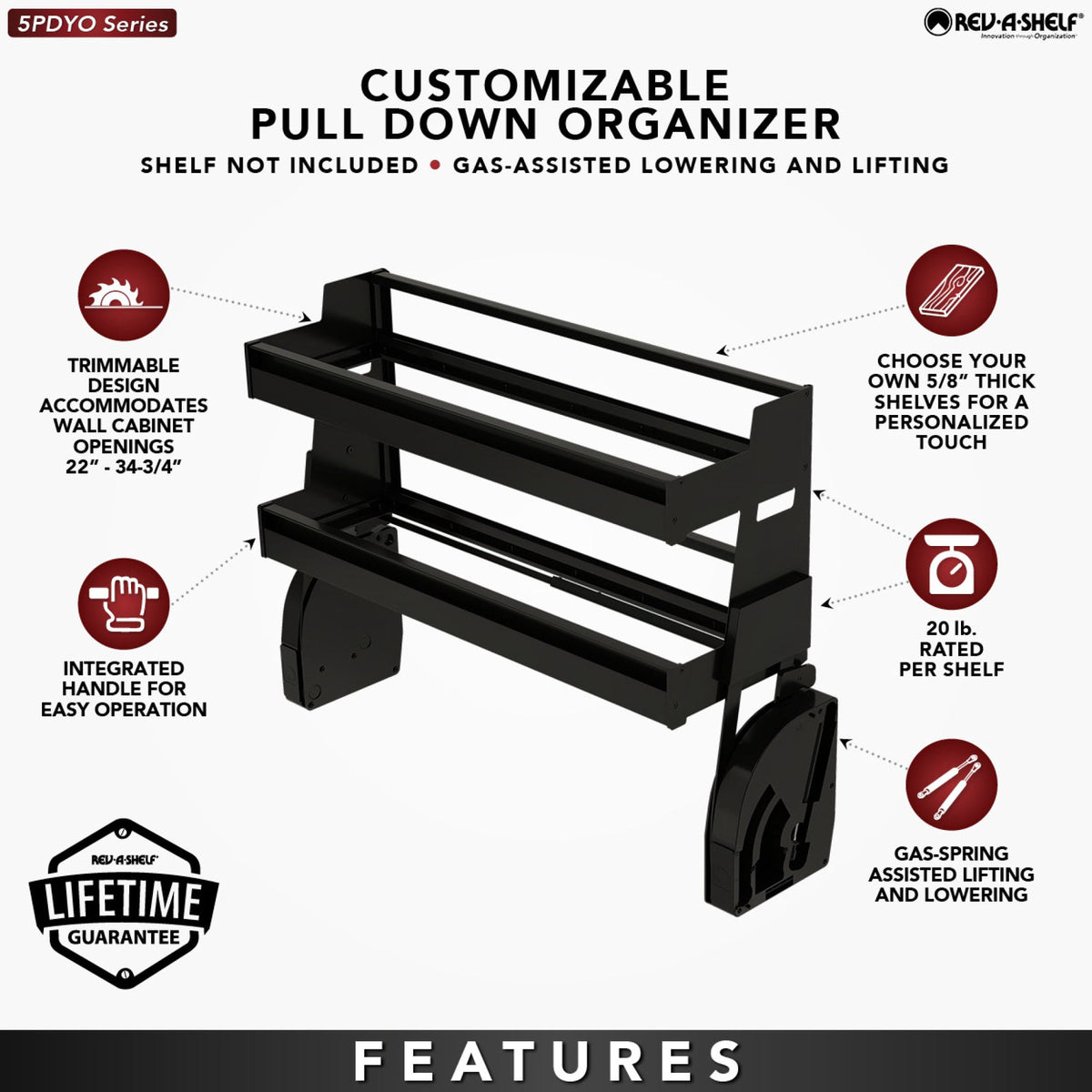 Rev-A-Shelf Customizable Pull-Down Organizer for Wall Cabinets, anodized