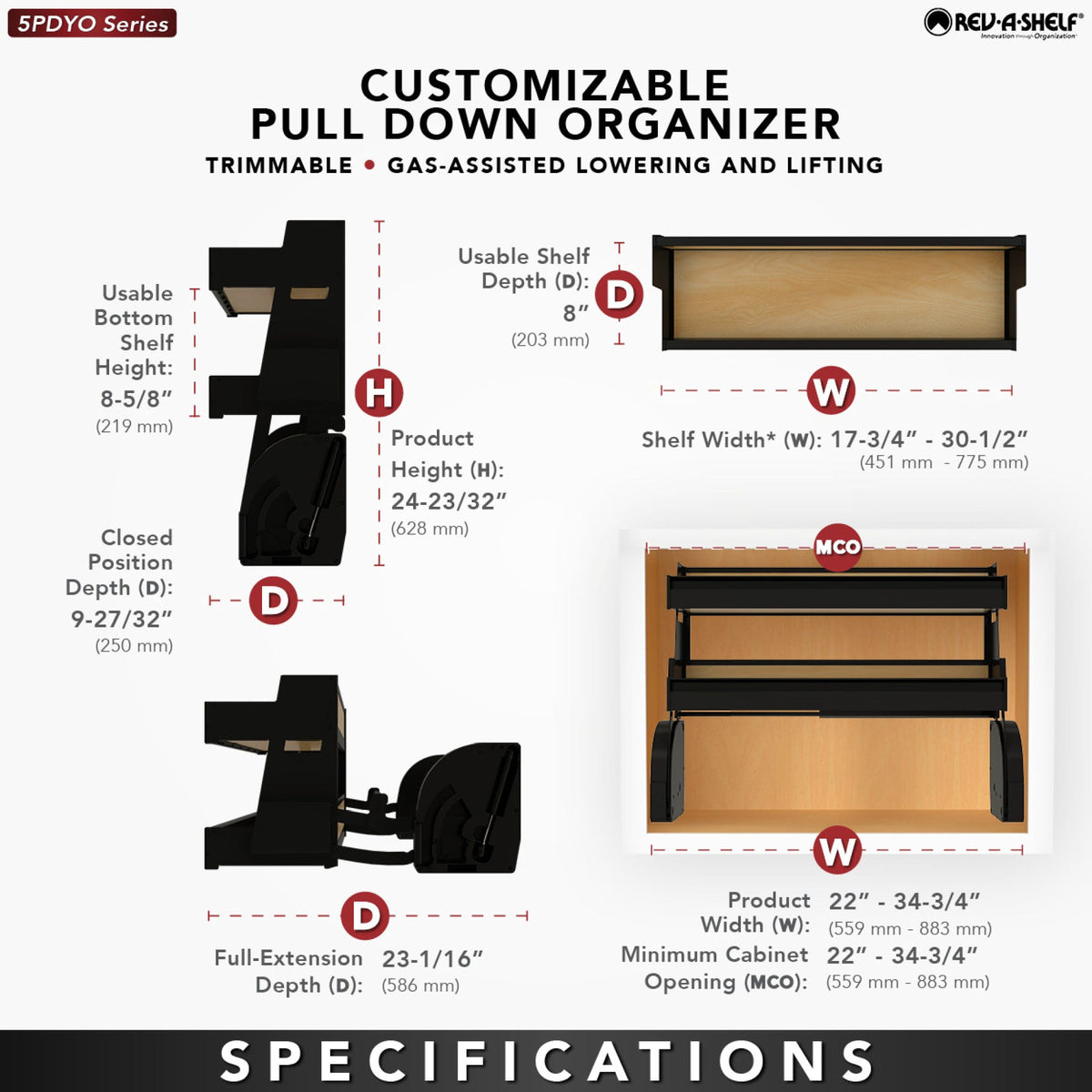 Rev-A-Shelf Customizable Pull-Down Organizer for Wall Cabinets