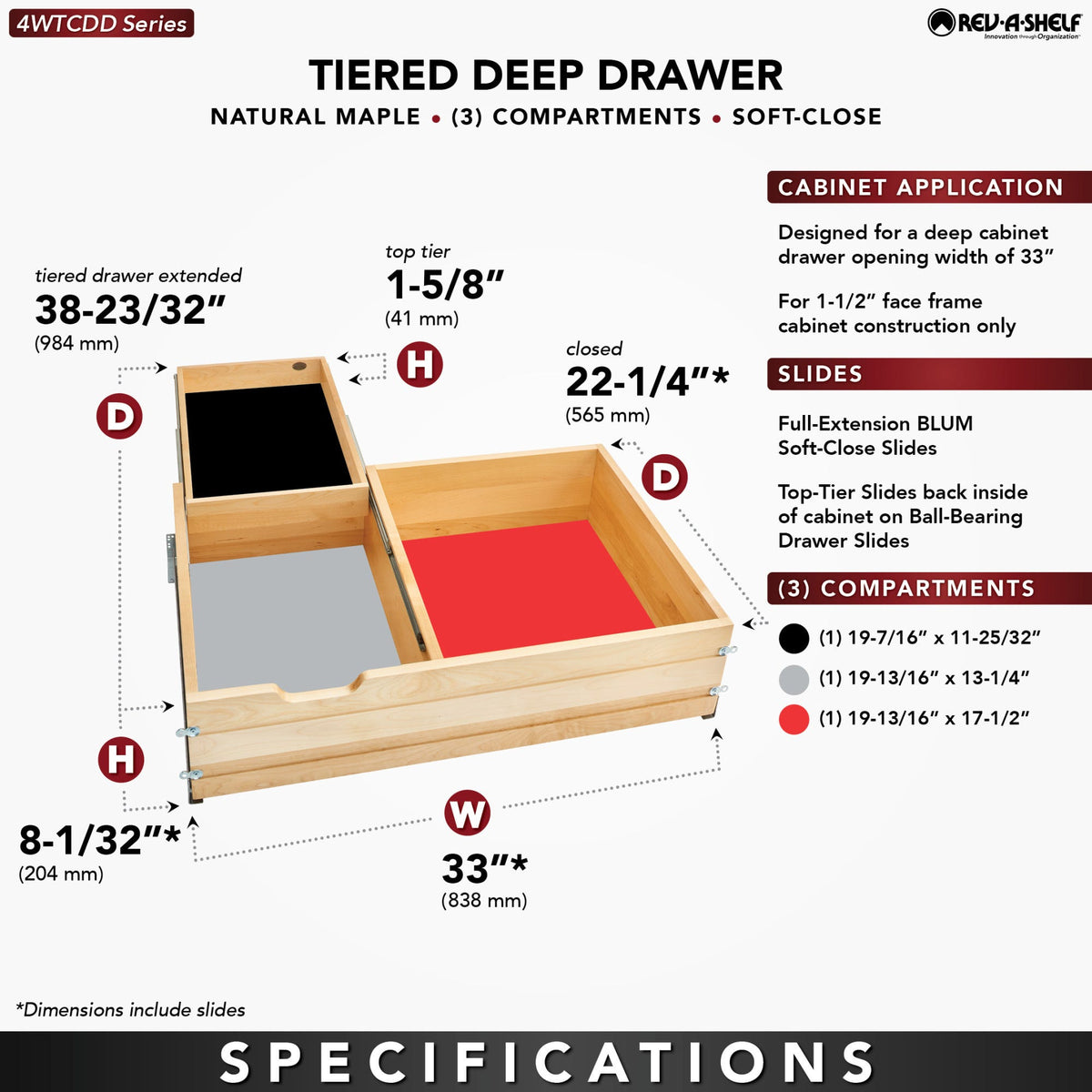 Rev-A-Shelf Deep Tiered Drawer (Face Frame), maple