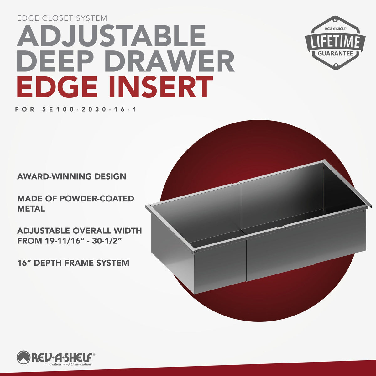 Rev-A-Shelf Edge Closet System for 19-3/4" to 30-1/2" Openings, 16" Deep, powder-coated