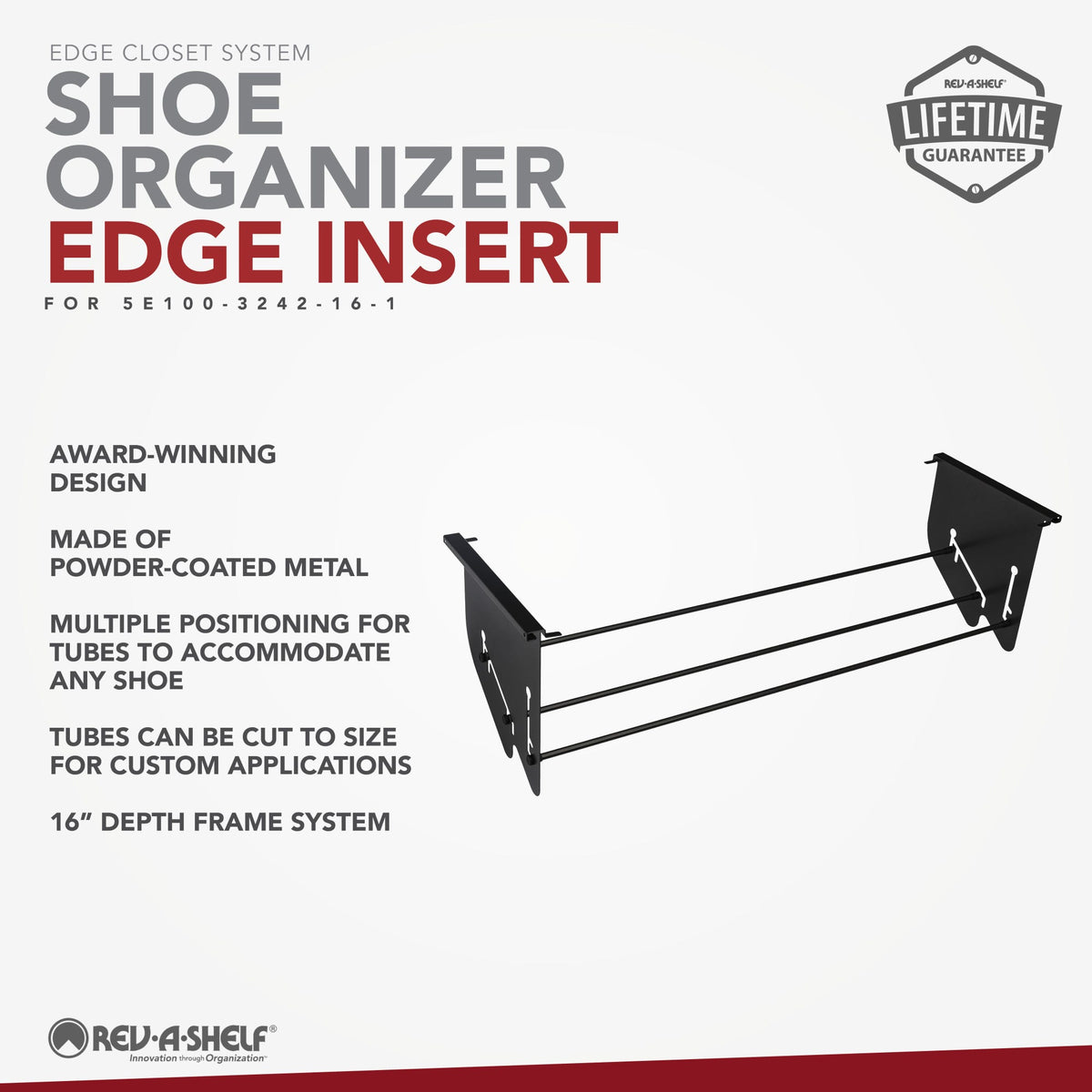 Rev-A-Shelf Edge Closet System for 19-3/4" to 30-1/2" Openings, 16" Deep, powder-coated