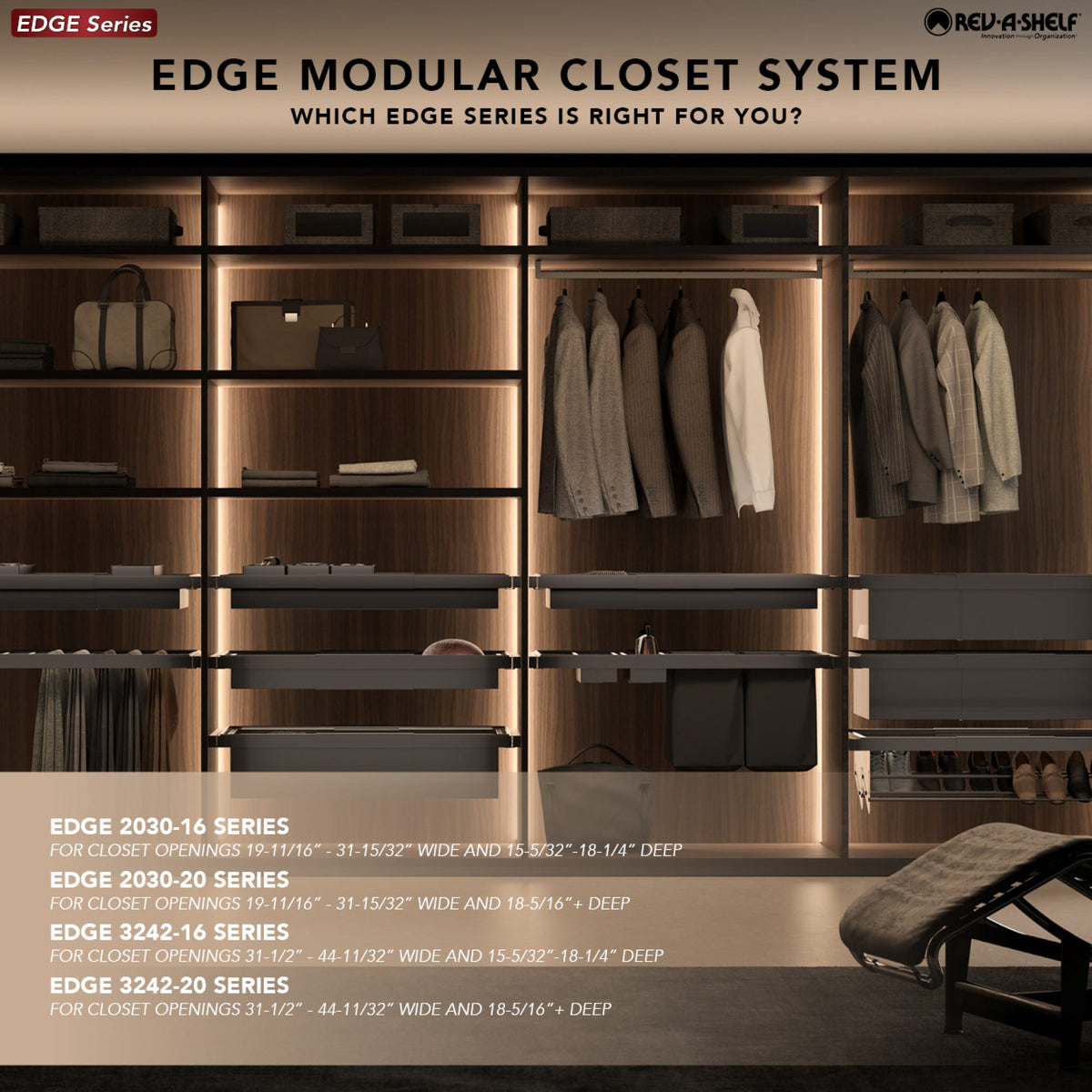 Rev-A-Shelf Edge Closet System for 19-3/4" to 30-1/2" Openings, 20" Deep