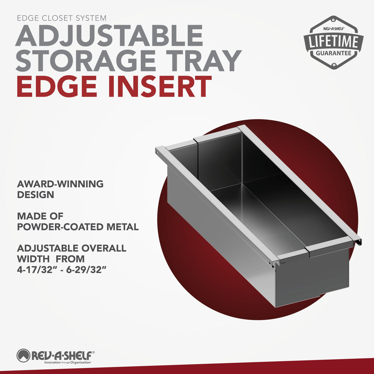 Rev-A-Shelf Edge Closet System for 19-3/4" to 30-1/2" Openings, 20" Deep, powder-coated