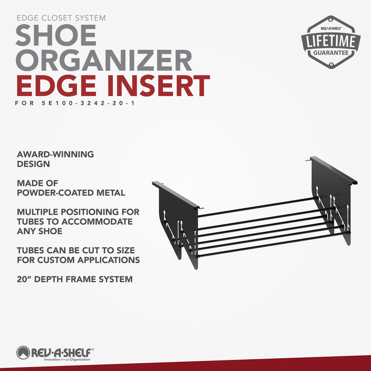 Rev-A-Shelf Edge Closet System for 19-3/4" to 30-1/2" Openings, 20" Deep, powder-coated