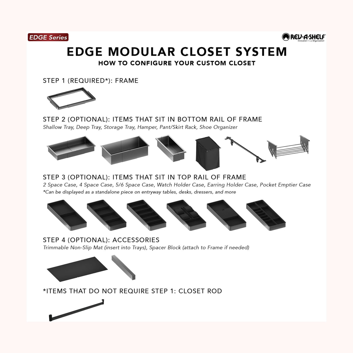 Rev-A-Shelf Edge Closet System for 31-1/2" to 42-1/4" Openings, 16" Deep