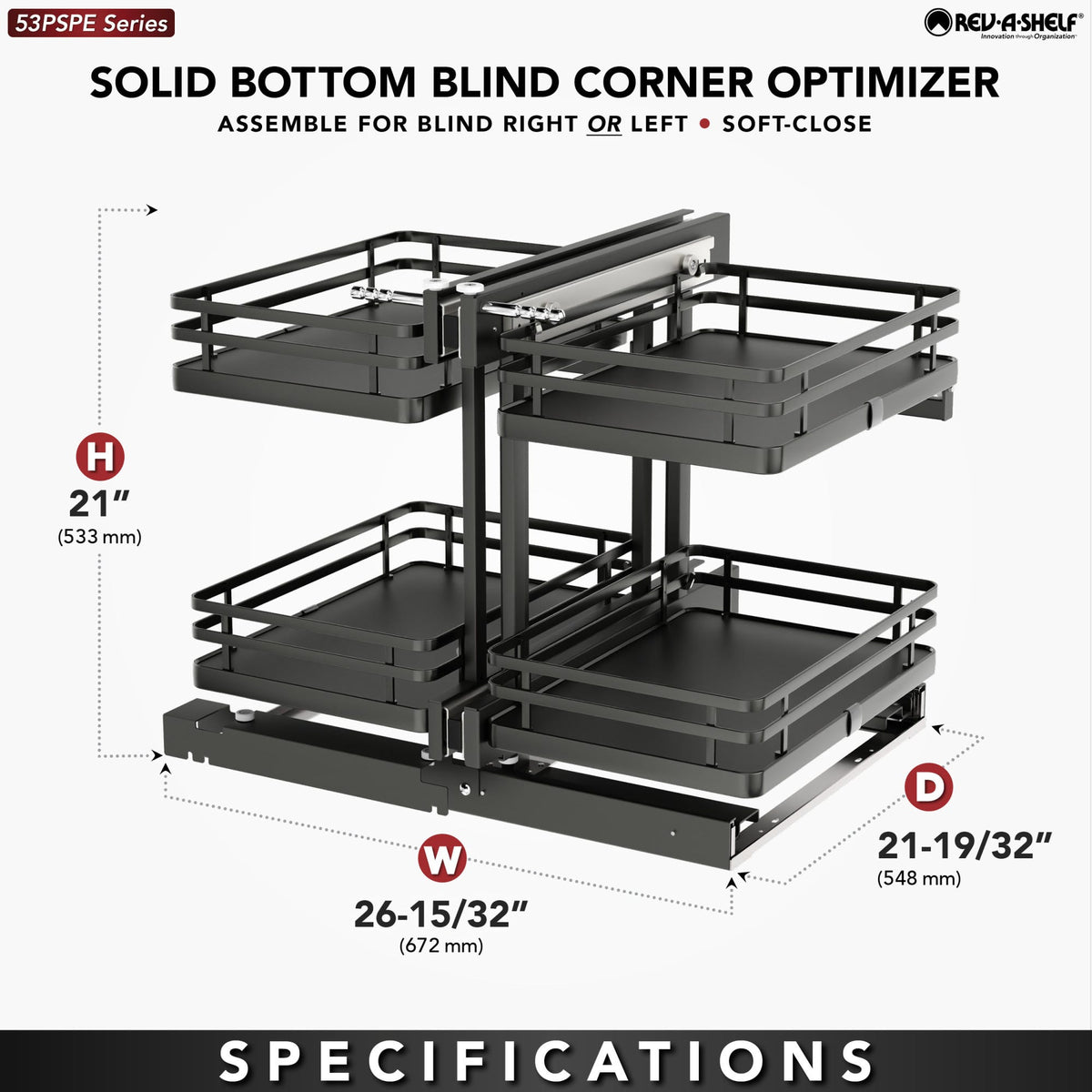 Rev-A-Shelf Elite Blind Corner Optimizer, orion gray