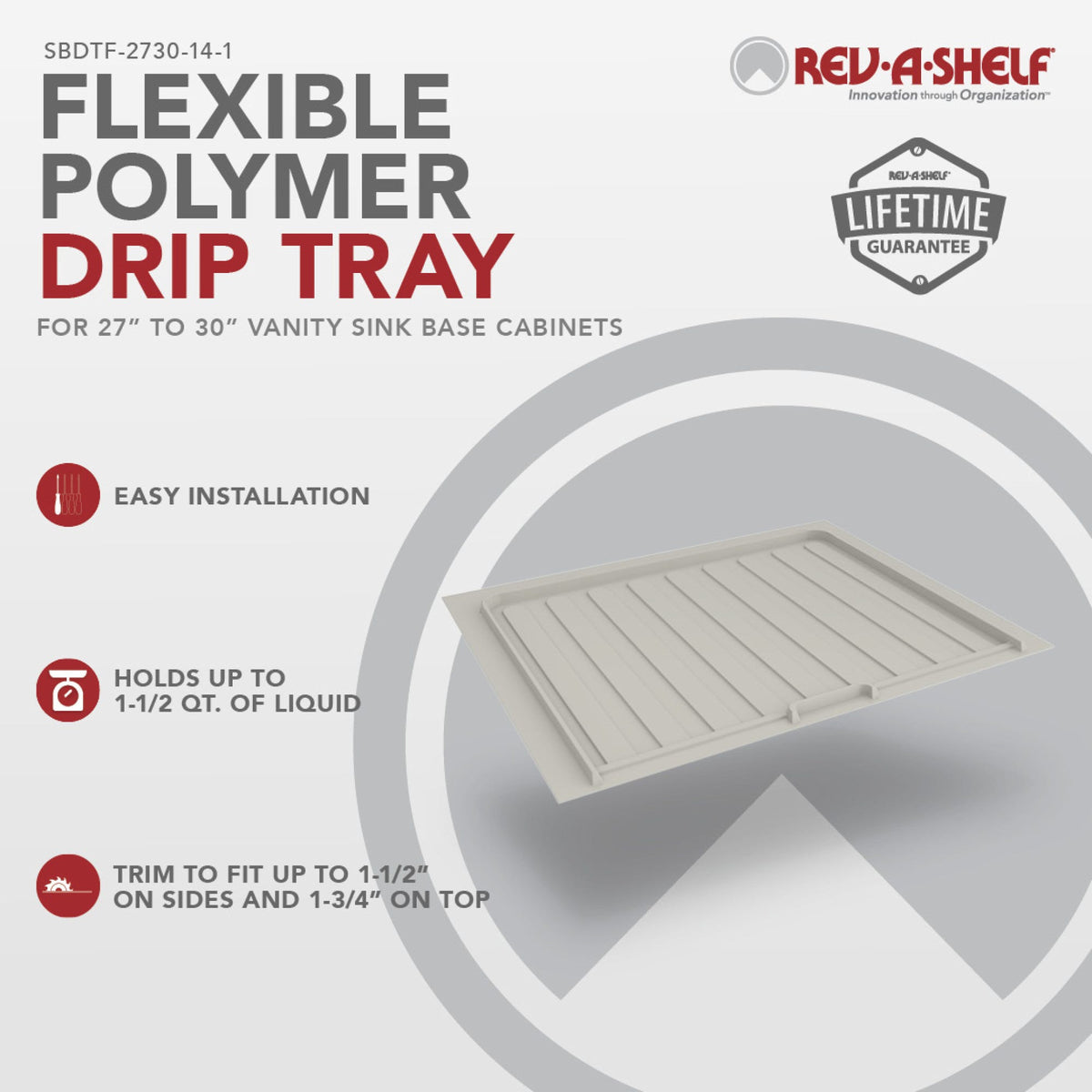 Rev-A-Shelf Flexible Polymer Trim-to-Fit Drip Tray for Sink Base Cabinets