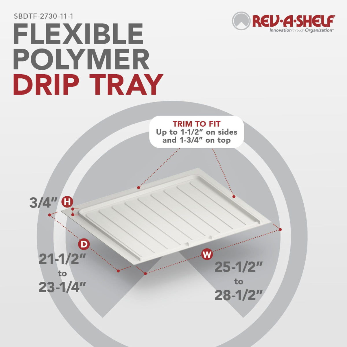 Rev-A-Shelf Flexible Polymer Trim-to-Fit Drip Tray for Sink Base Cabinets, white