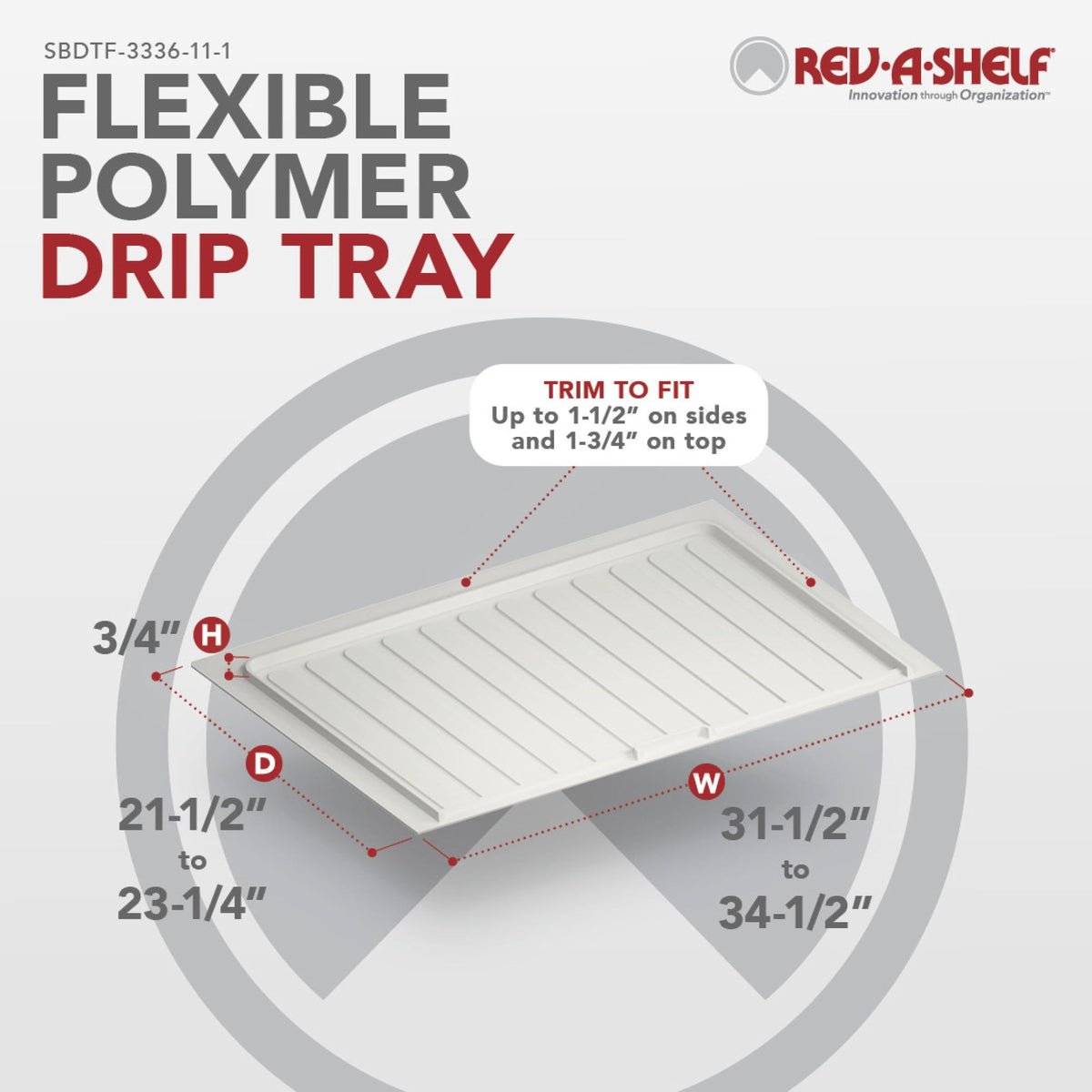 Rev-A-Shelf Flexible Polymer Trim-to-Fit Drip Tray for Sink Base Cabinets, white