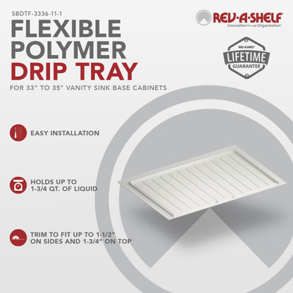 Rev-A-Shelf Flexible Polymer Trim-to-Fit Drip Tray for Sink Base Cabinets, white