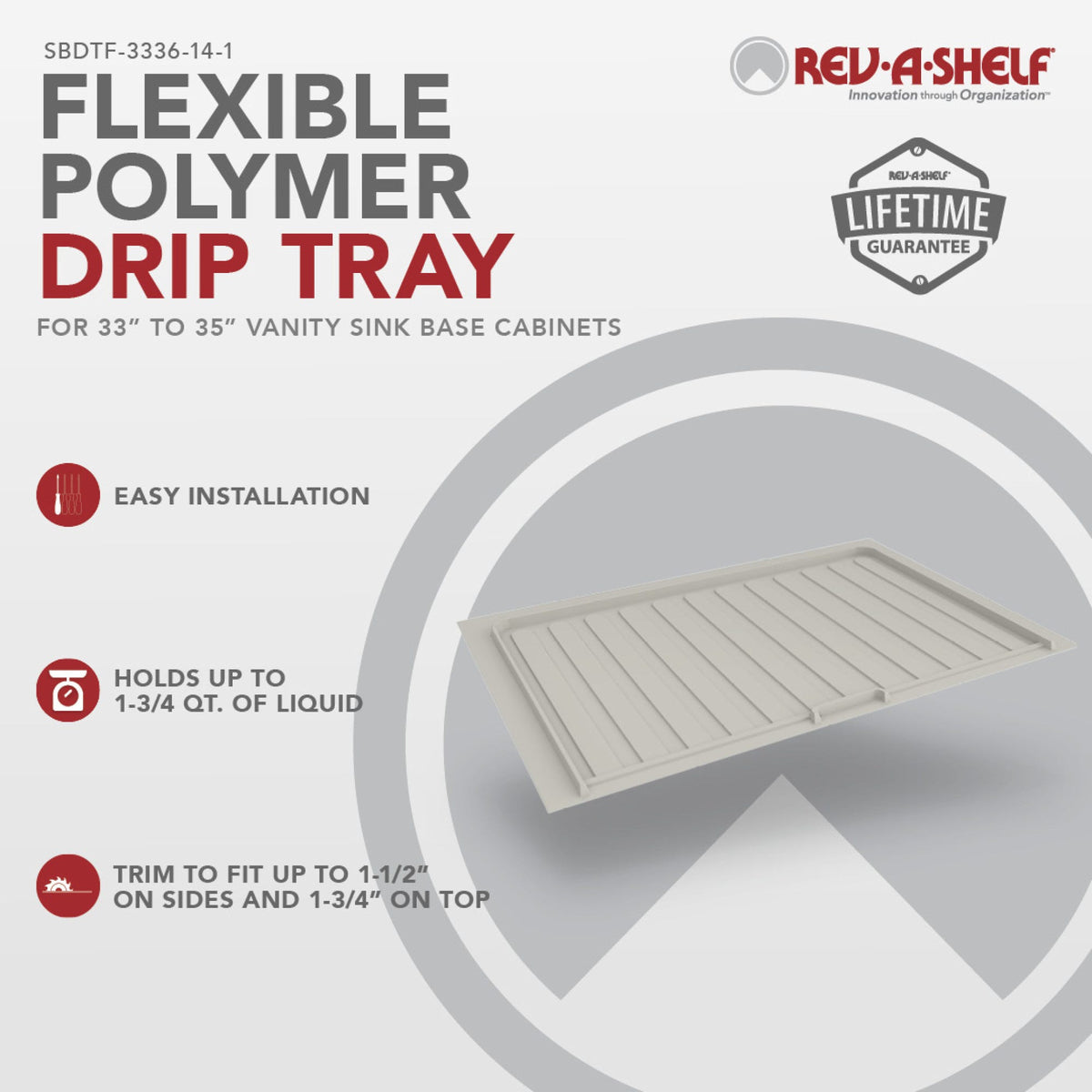 Rev-A-Shelf Flexible Polymer Trim-to-Fit Drip Tray for Sink Base Cabinets, gray