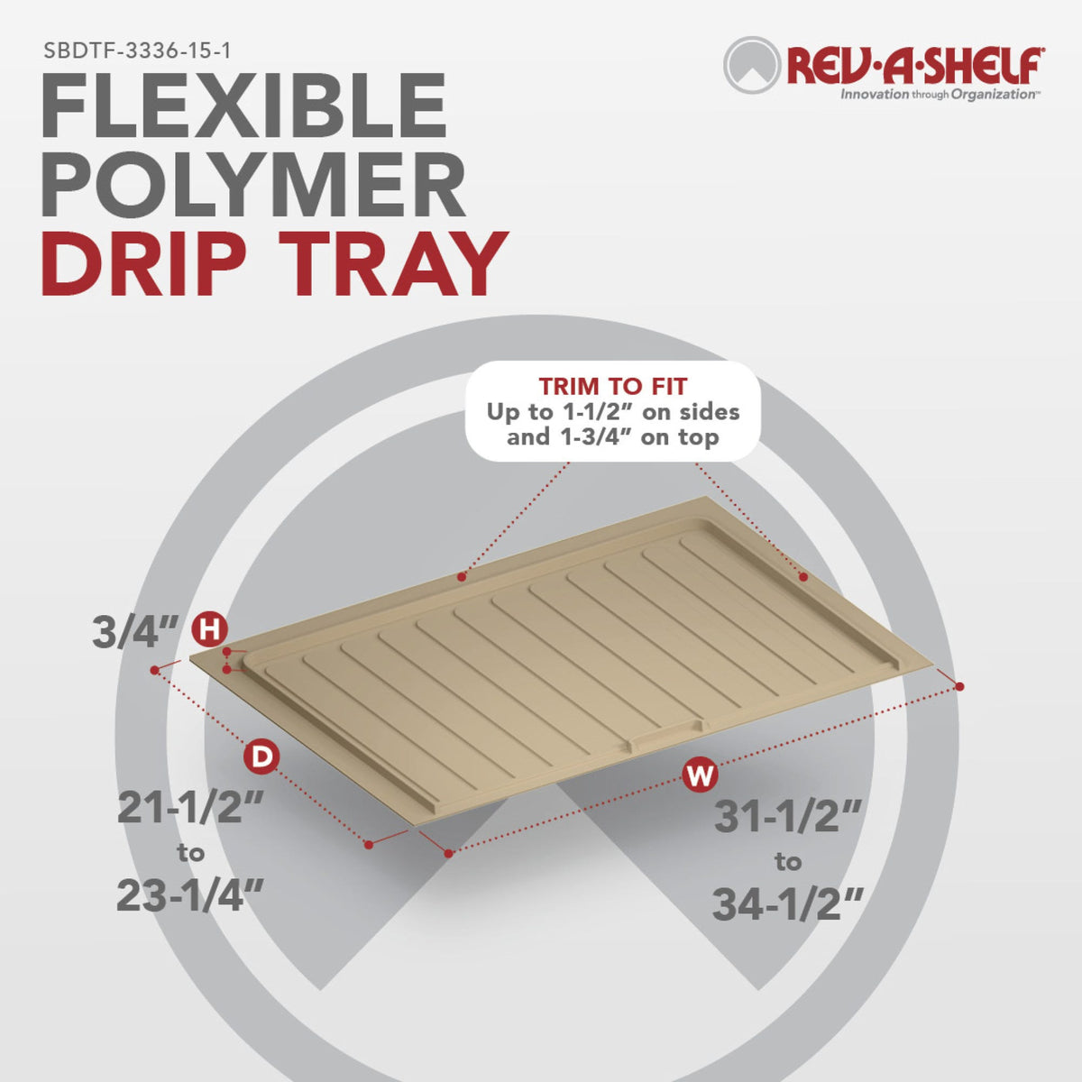 Rev-A-Shelf Flexible Polymer Trim-to-Fit Drip Tray for Sink Base Cabinets, almond