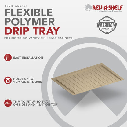 Rev-A-Shelf Flexible Polymer Trim-to-Fit Drip Tray for Sink Base Cabinets, almond
