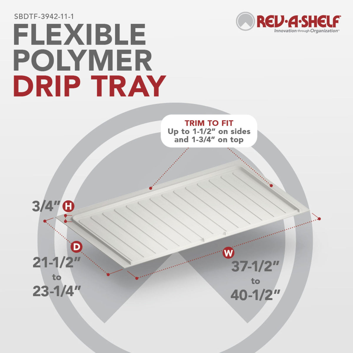 Rev-A-Shelf Flexible Polymer Trim-to-Fit Drip Tray for Sink Base Cabinets, white