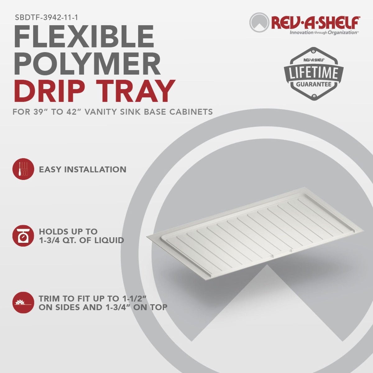 Rev-A-Shelf Flexible Polymer Trim-to-Fit Drip Tray for Sink Base Cabinets, white