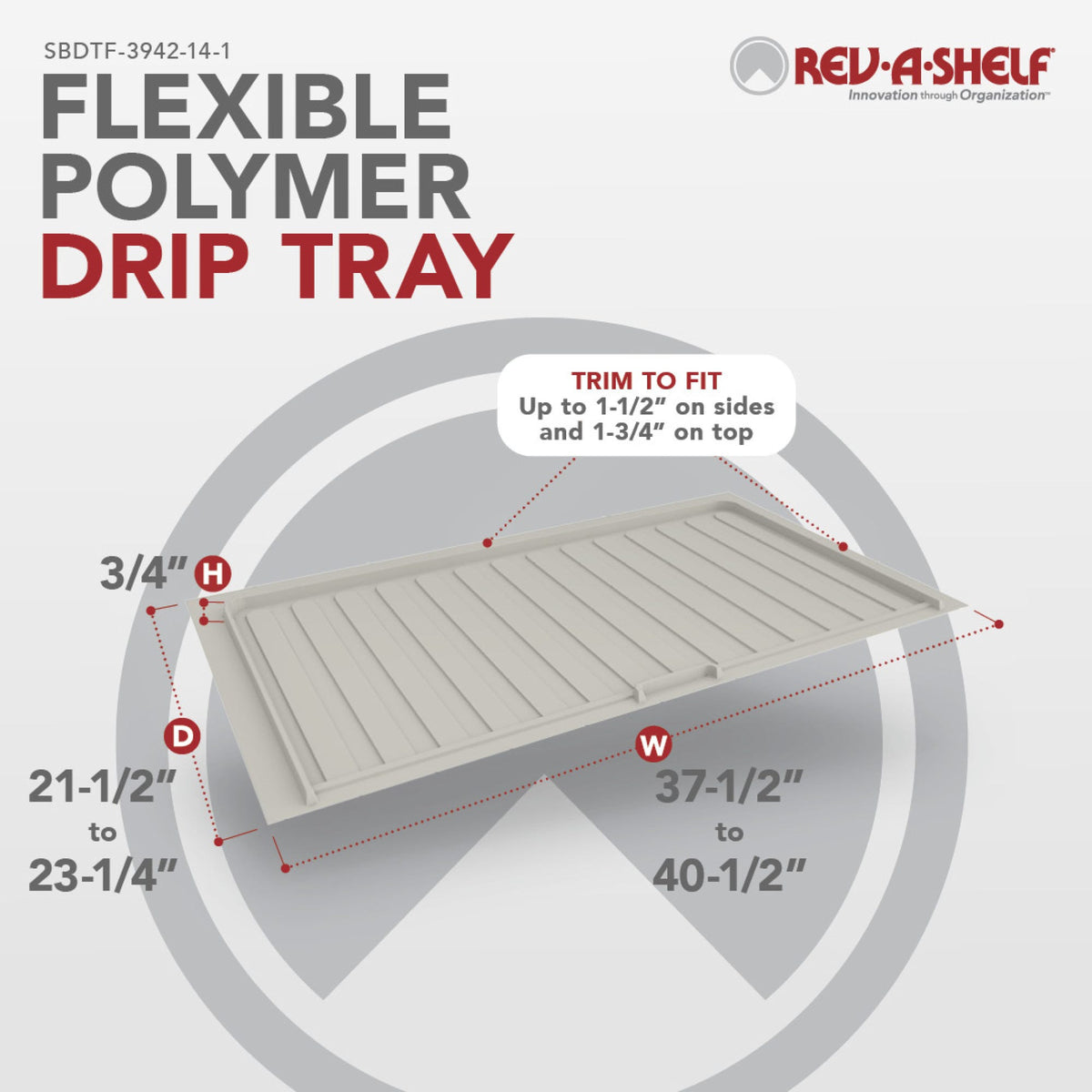 Rev-A-Shelf Flexible Polymer Trim-to-Fit Drip Tray for Sink Base Cabinets, gray