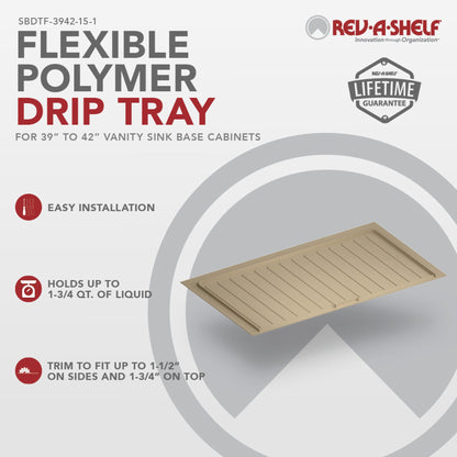 Rev-A-Shelf Flexible Polymer Trim-to-Fit Drip Tray for Sink Base Cabinets, almond