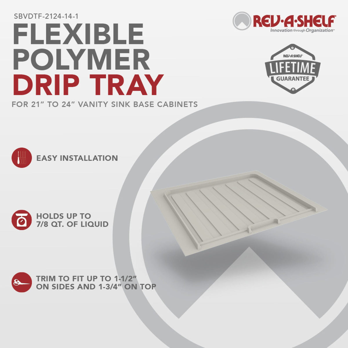 Rev-A-Shelf Flexible Polymer Trim-to-Fit Drip Tray for Vanity Sink Base Cabinets