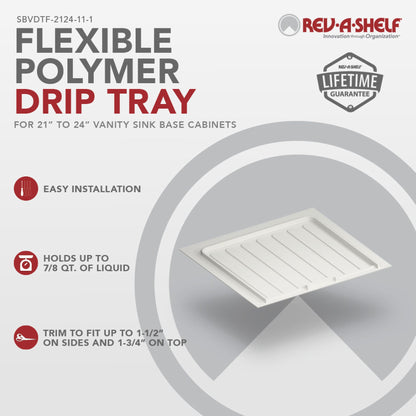 Rev-A-Shelf Flexible Polymer Trim-to-Fit Drip Tray for Vanity Sink Base Cabinets, white