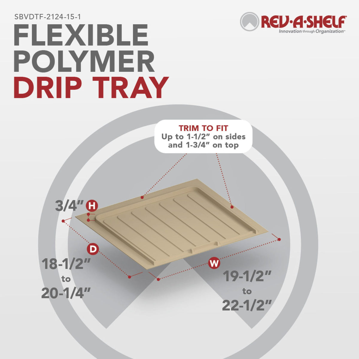Rev-A-Shelf Flexible Polymer Trim-to-Fit Drip Tray for Vanity Sink Base Cabinets, almond