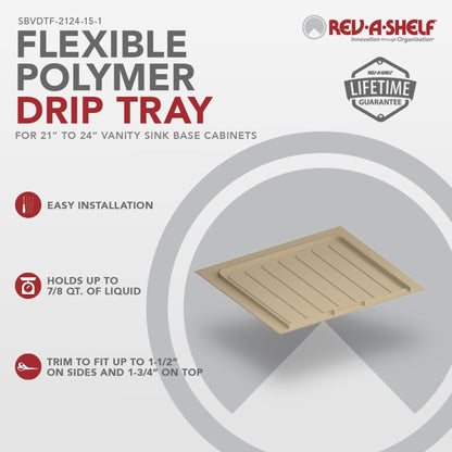 Rev-A-Shelf Flexible Polymer Trim-to-Fit Drip Tray for Vanity Sink Base Cabinets, almond