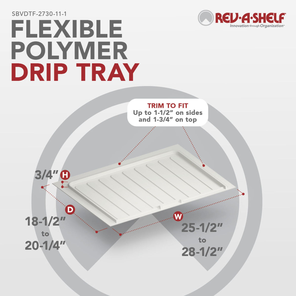 Rev-A-Shelf Flexible Polymer Trim-to-Fit Drip Tray for Vanity Sink Base Cabinets, white