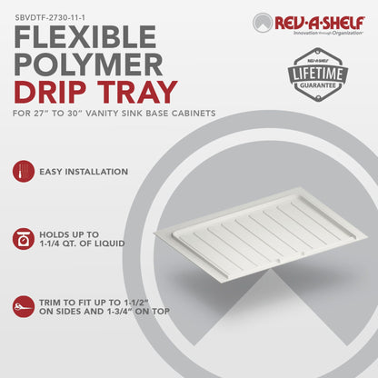 Rev-A-Shelf Flexible Polymer Trim-to-Fit Drip Tray for Vanity Sink Base Cabinets, white