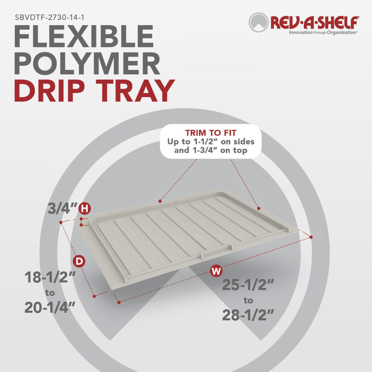Rev-A-Shelf Flexible Polymer Trim-to-Fit Drip Tray for Vanity Sink Base Cabinets, gray