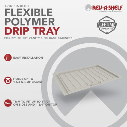 Rev-A-Shelf Flexible Polymer Trim-to-Fit Drip Tray for Vanity Sink Base Cabinets, gray