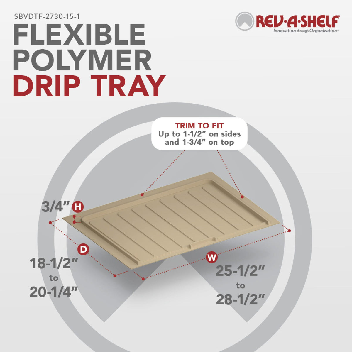 Rev-A-Shelf Flexible Polymer Trim-to-Fit Drip Tray for Vanity Sink Base Cabinets, almond