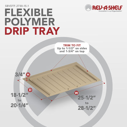 Rev-A-Shelf Flexible Polymer Trim-to-Fit Drip Tray for Vanity Sink Base Cabinets, almond