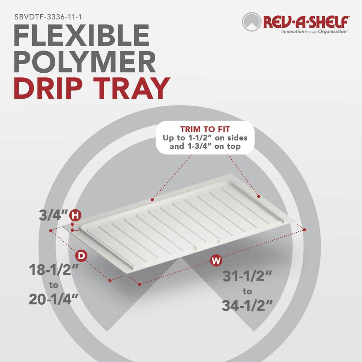 Rev-A-Shelf Flexible Polymer Trim-to-Fit Drip Tray for Vanity Sink Base Cabinets, white