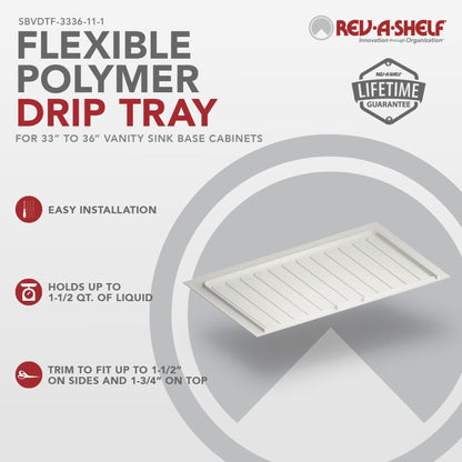 Rev-A-Shelf Flexible Polymer Trim-to-Fit Drip Tray for Vanity Sink Base Cabinets, white