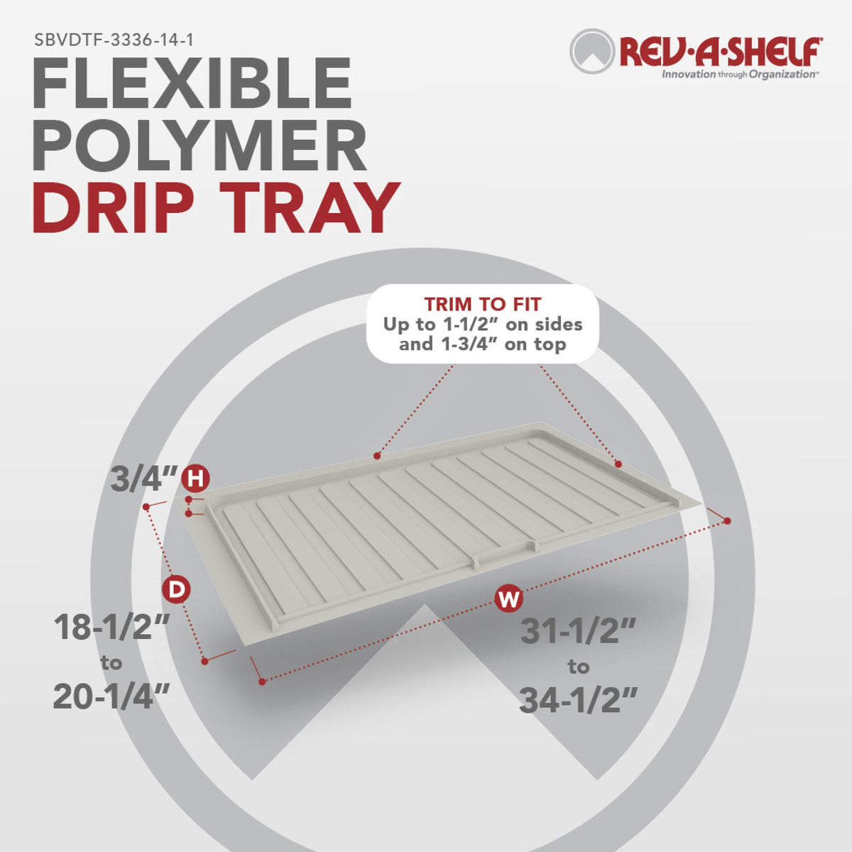 Rev-A-Shelf Flexible Polymer Trim-to-Fit Drip Tray for Vanity Sink Base Cabinets, gray