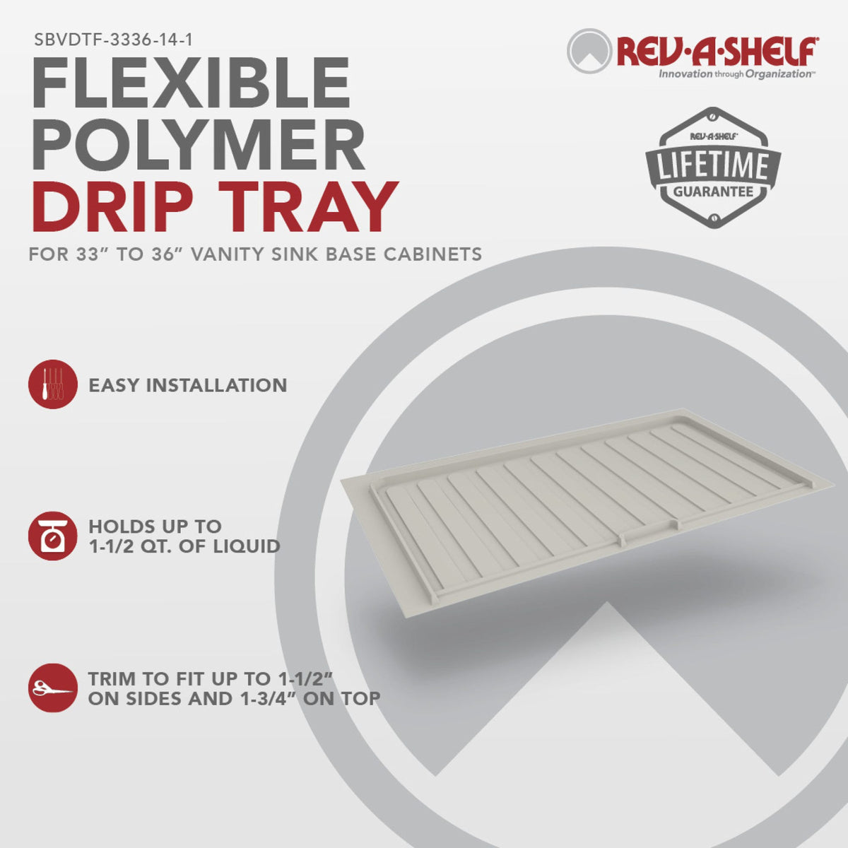 Rev-A-Shelf Flexible Polymer Trim-to-Fit Drip Tray for Vanity Sink Base Cabinets, gray