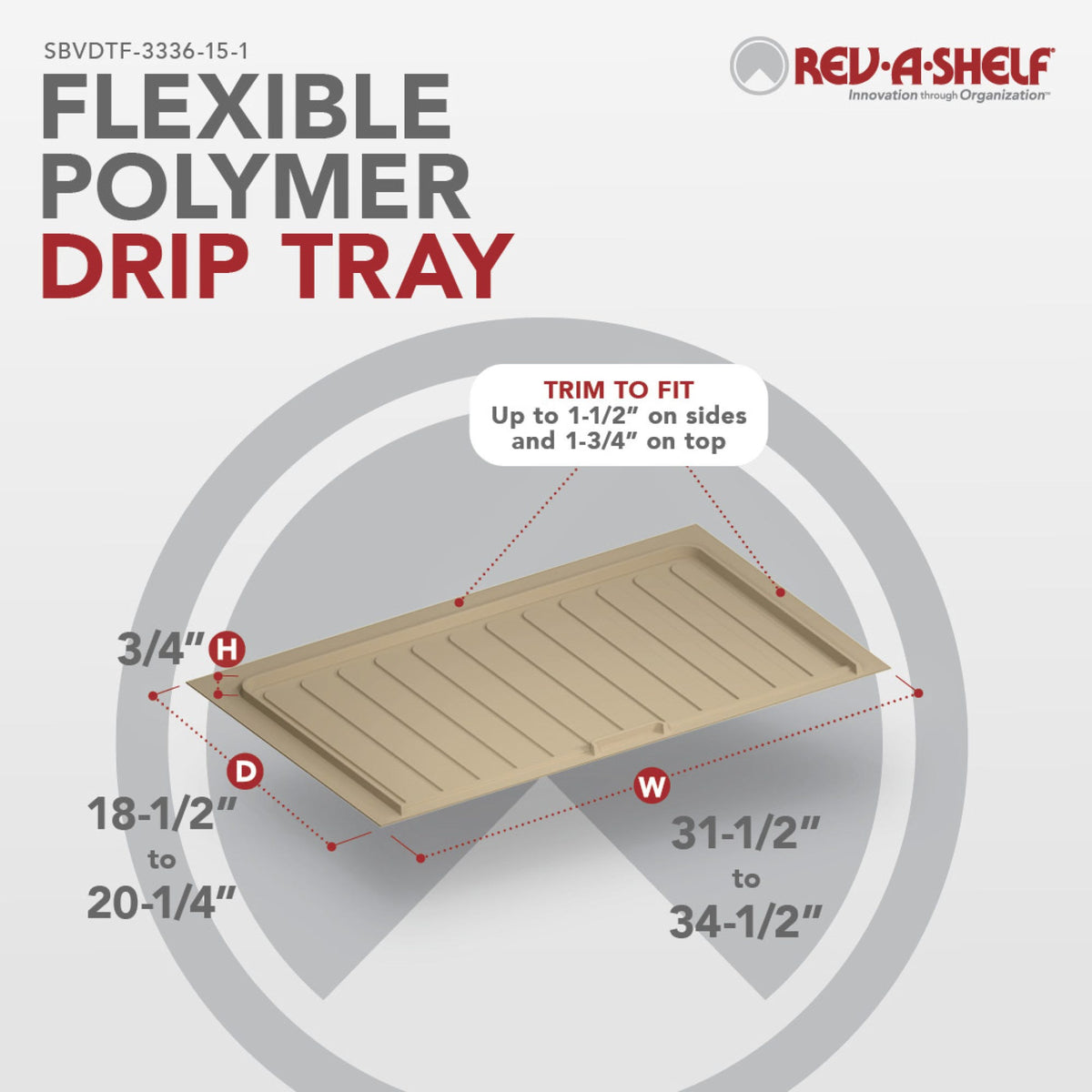 Rev-A-Shelf Flexible Polymer Trim-to-Fit Drip Tray for Vanity Sink Base Cabinets, almond