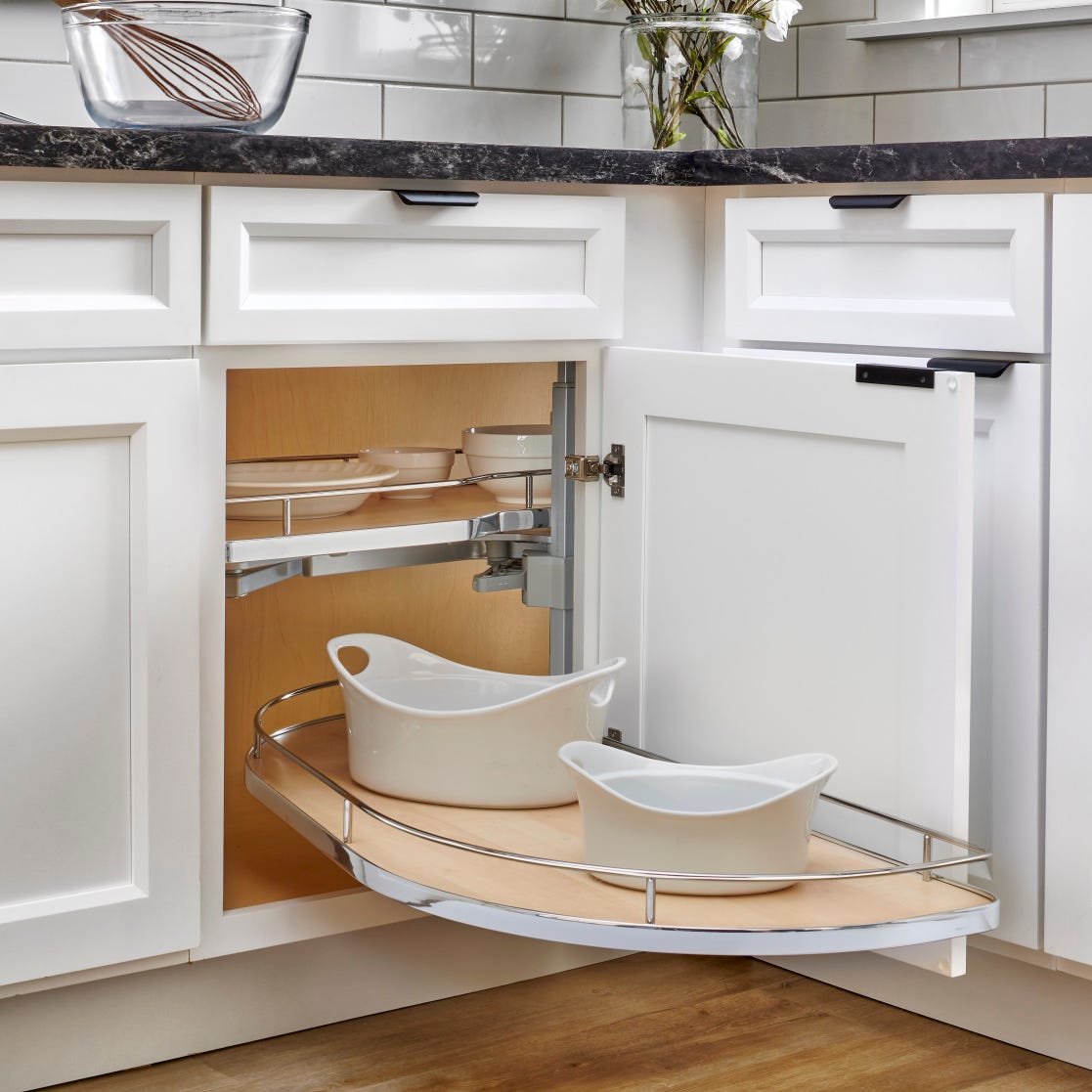 Rev-A-Shelf Girasolo with Contemporary Chrome and Maple Shelves Blind Corner Optimizer