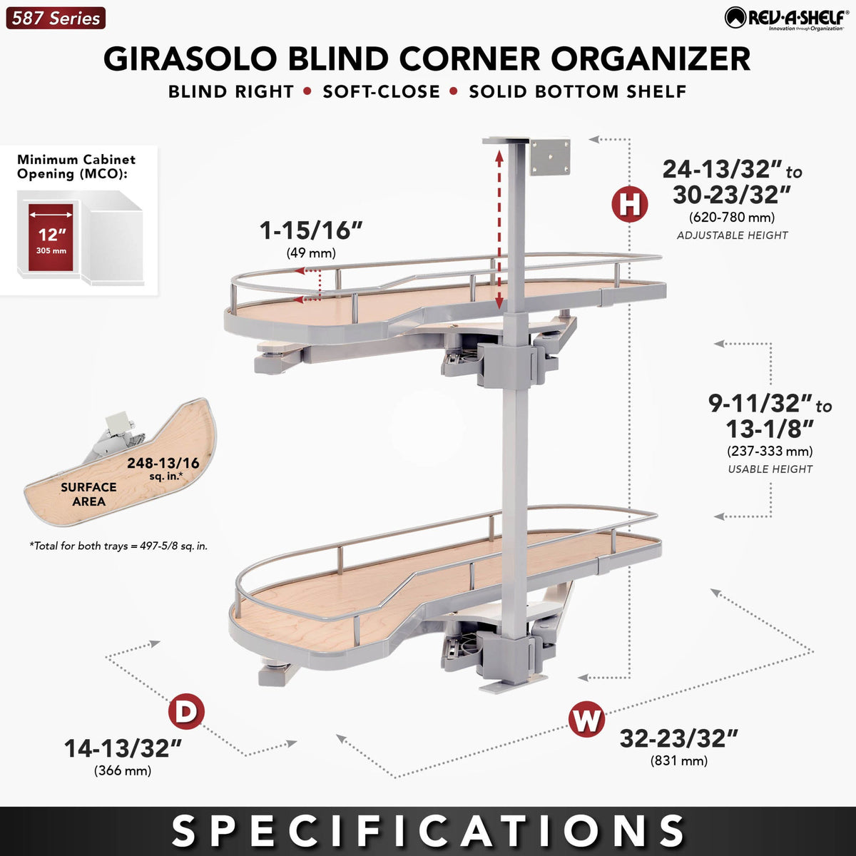 Rev-A-Shelf Girasolo with Contemporary Chrome and Maple Shelves Blind Corner Optimizer