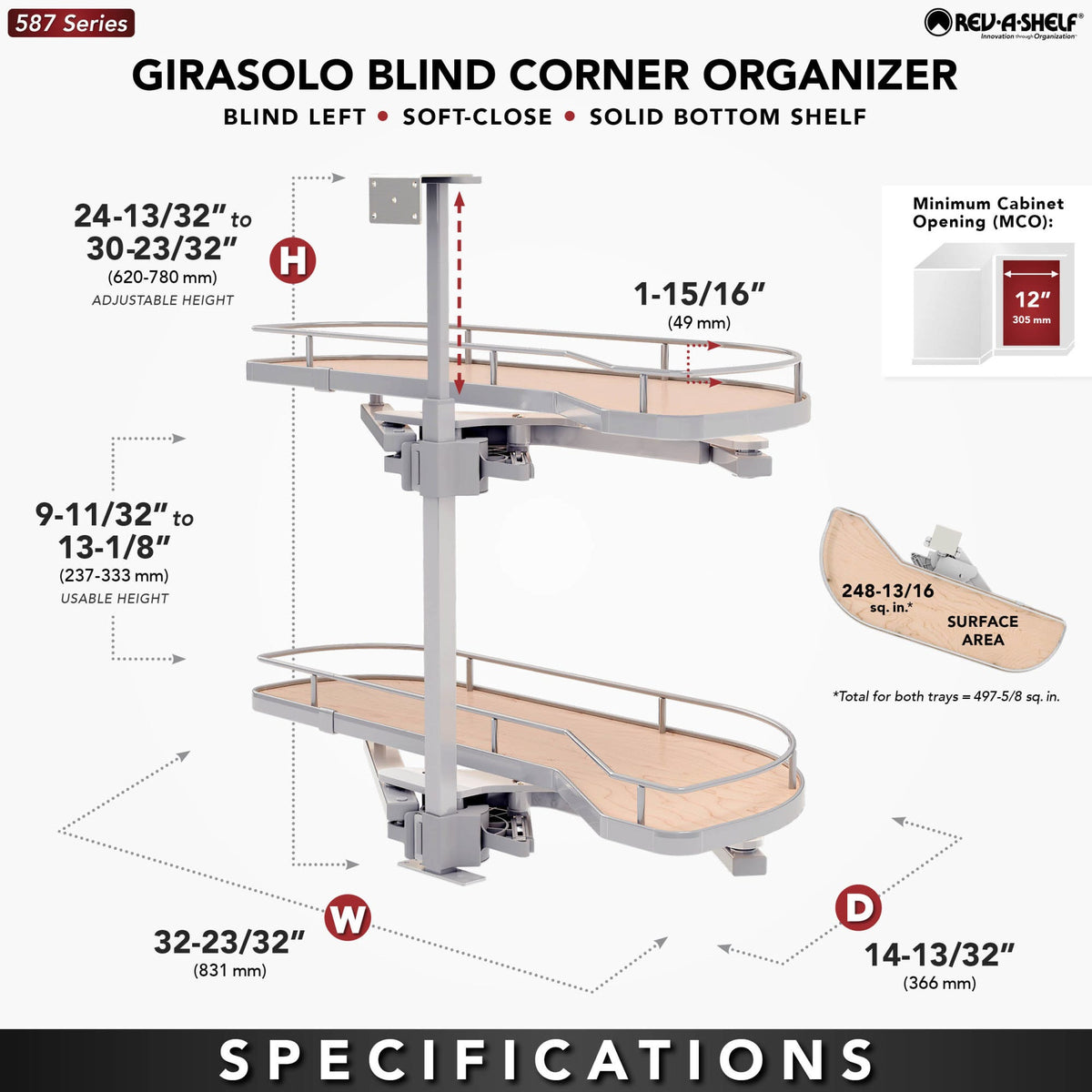 Rev-A-Shelf Girasolo with Contemporary Chrome and Maple Shelves Blind Corner Optimizer, maple