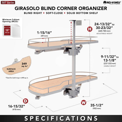 Rev-A-Shelf Girasolo with Contemporary Chrome and Maple Shelves Blind Corner Optimizer, maple