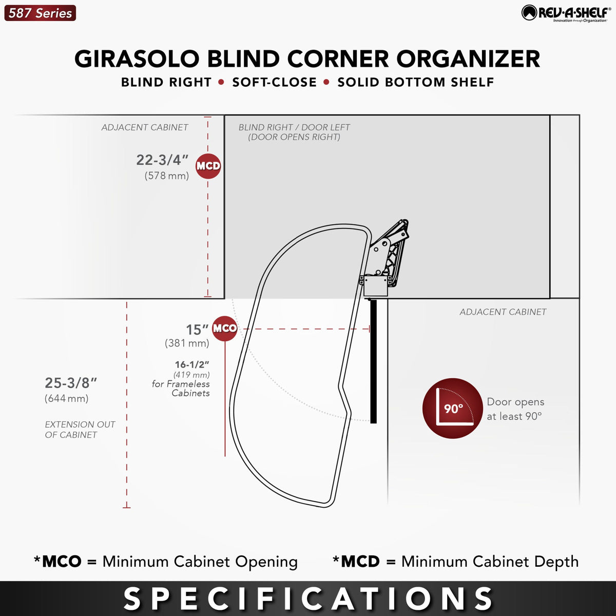 Rev-A-Shelf Girasolo with Contemporary Chrome and Maple Shelves Blind Corner Optimizer, maple