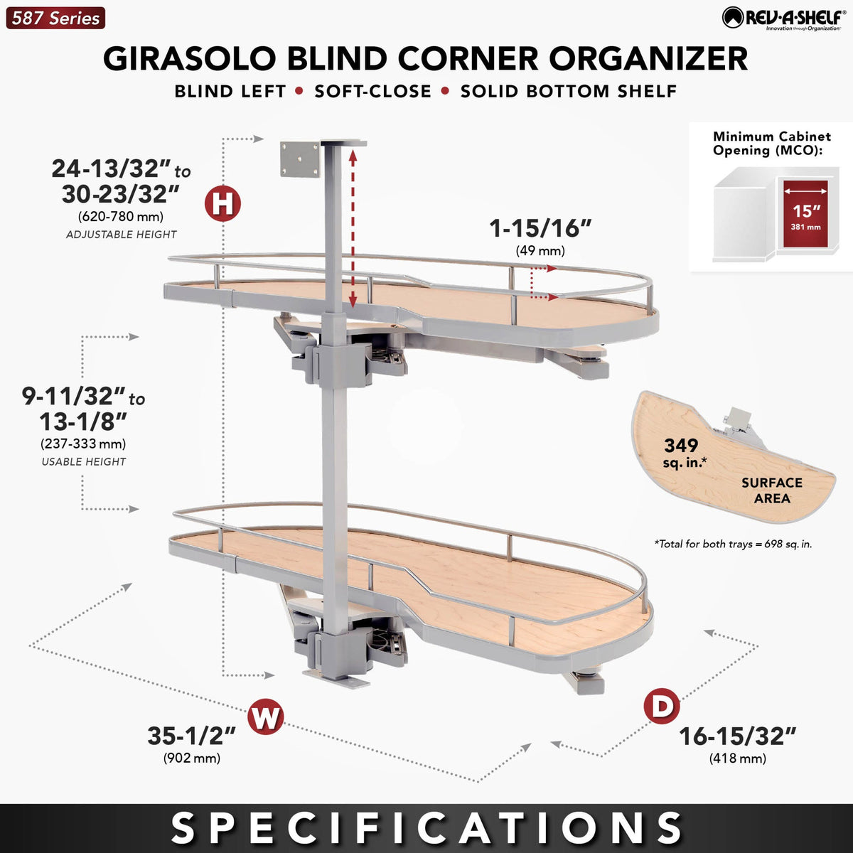 Rev-A-Shelf Girasolo with Contemporary Chrome and Maple Shelves Blind Corner Optimizer, maple