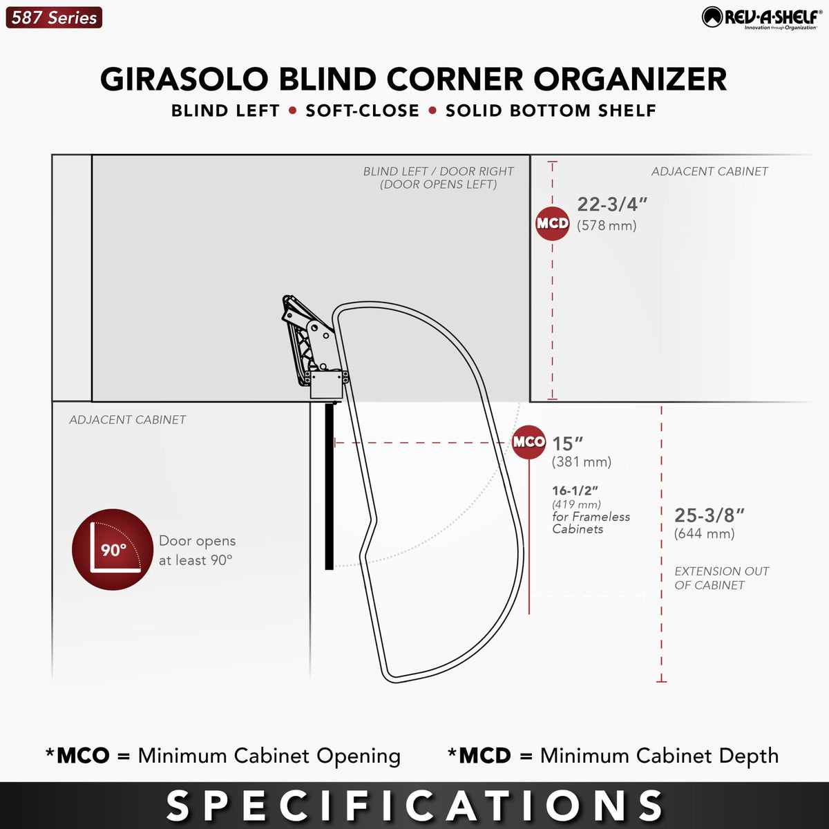 Rev-A-Shelf Girasolo with Contemporary Chrome and Maple Shelves Blind Corner Optimizer, maple