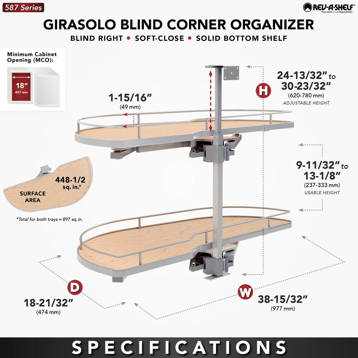 Rev-A-Shelf Girasolo with Contemporary Chrome and Maple Shelves Blind Corner Optimizer, maple