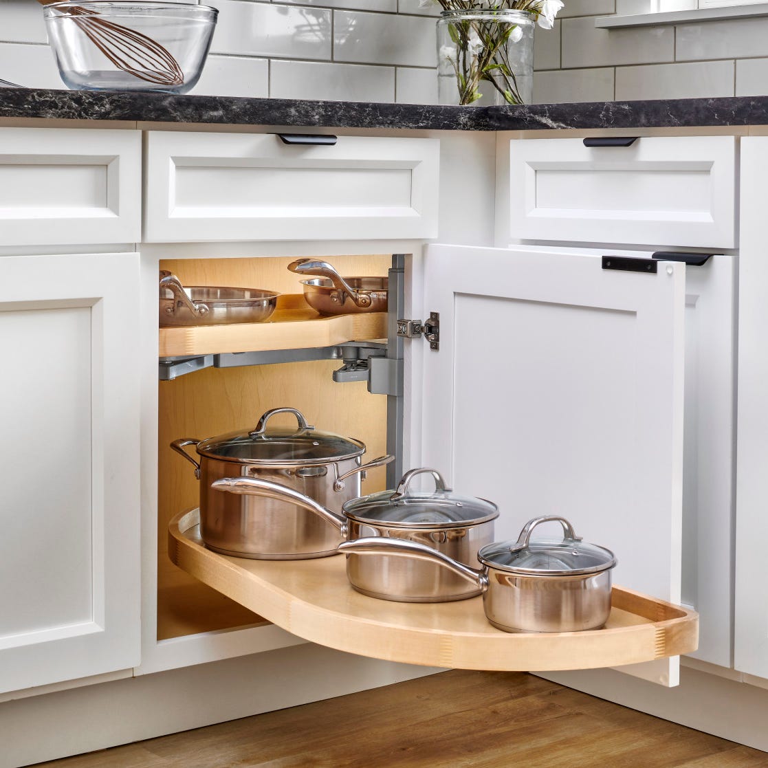 Rev-A-Shelf Girasolo with Wood Classic Shelves Blind Corner Optimizer with Soft-Close