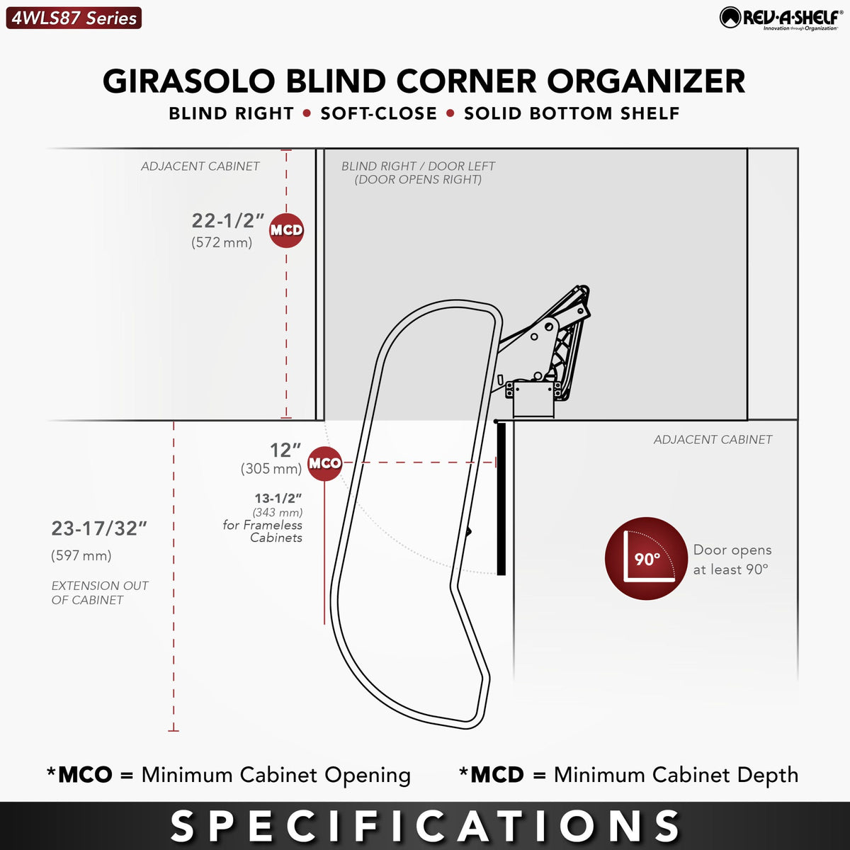 Rev-A-Shelf Girasolo with Wood Classic Shelves Blind Corner Optimizer with Soft-Close