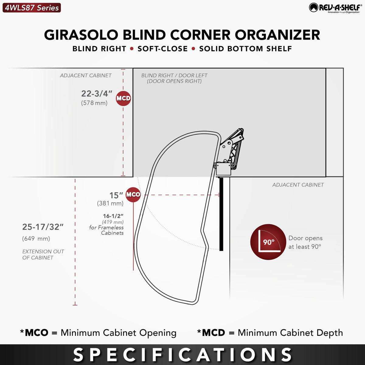 Rev-A-Shelf Girasolo with Wood Classic Shelves Blind Corner Optimizer with Soft-Close, maple