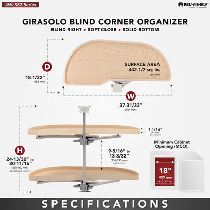 Rev-A-Shelf Girasolo with Wood Classic Shelves Blind Corner Optimizer with Soft-Close, maple
